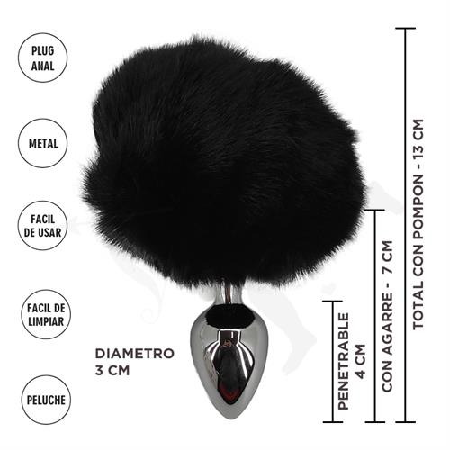 Fornax Negra S : Plug Anal Metalico con Cola Conejo