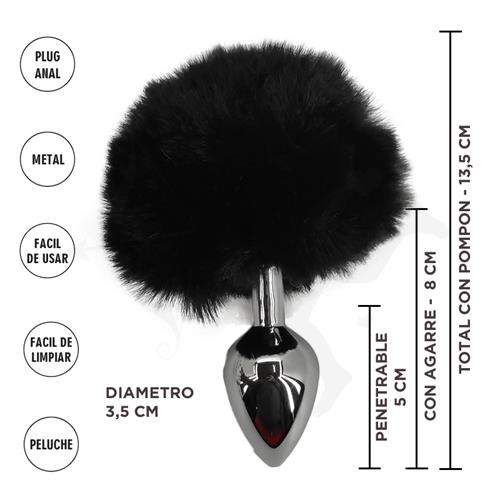 Fornax Negra M : Plug Anal Metalico con Cola Conejo