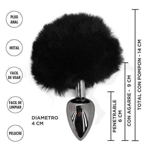 Fornax Negra L : Plug Anal Metalico con Cola Conejo