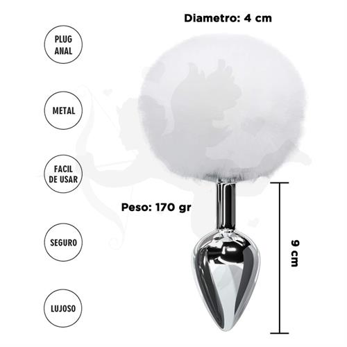 Fornax Blanca L : Plug Anal Metalico con Cola Conejo