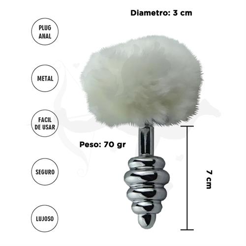 Cepheus Blanca S : Plug Anal Metalico con Cola Conejo